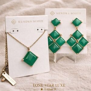 RARE Kendra Scott Tatum Emerald Necklace & Statement Earrings HTF/RARE Vintage